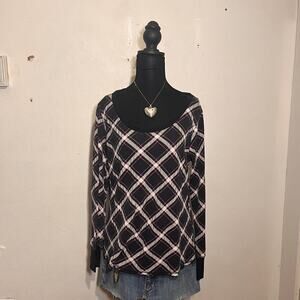 Y2K McBling Victoria's Secret black + pink plaid long sleeve top Size M